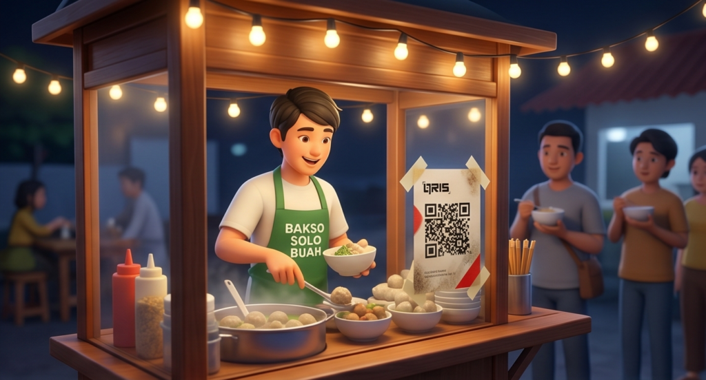 ilustrasi gambar modus penipuan qris di pedagang gerobak kaki lima