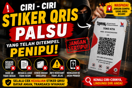 ilustrasi gambar yang menjelaskan ciri - ciri stiker QRIS palsu