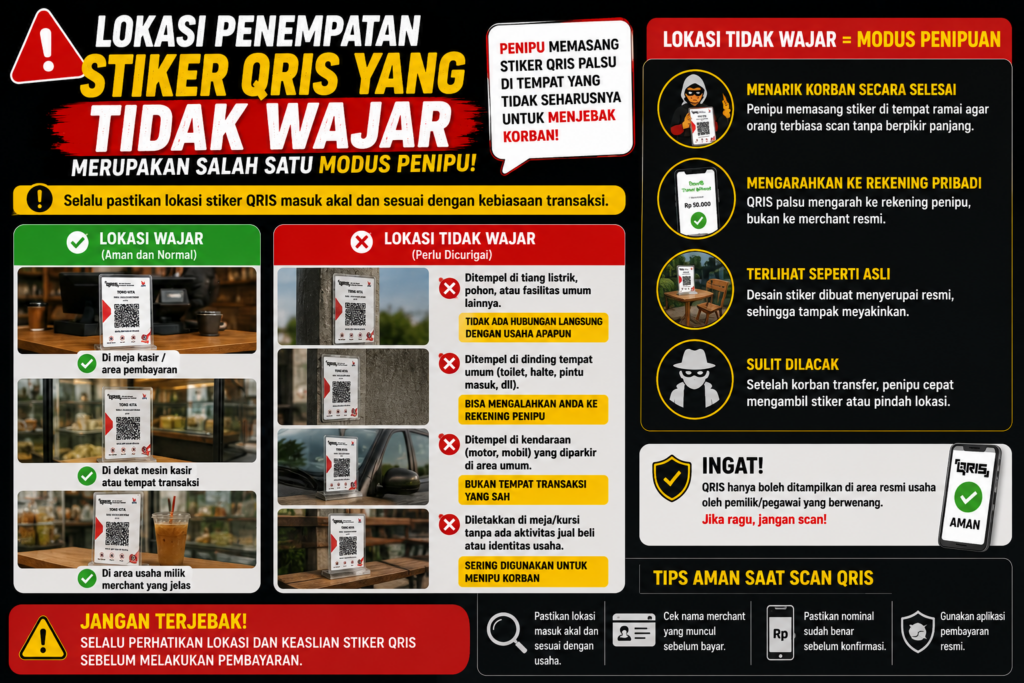 ilustrasi gambar lokasi penempatan stiker QRIS yang tidak wajar merupakan salah satu modus penipu