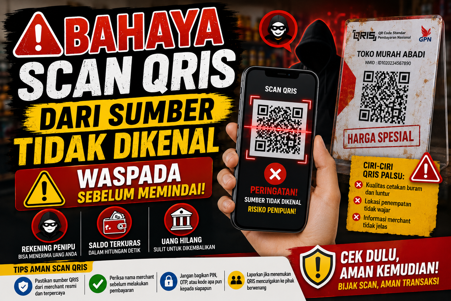 ilustrasi gambar bahaya scan qris dari sumber tidak dikenal