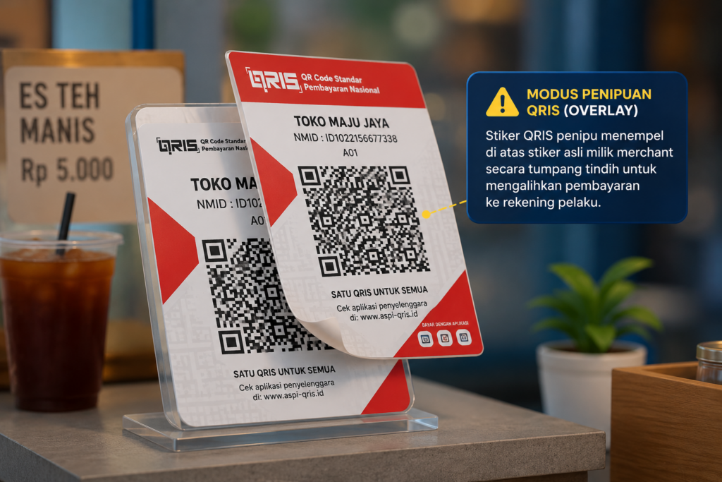 ilustrasi 3D gambar yang mencontohkan penjelas stiker QRIS Overlay 