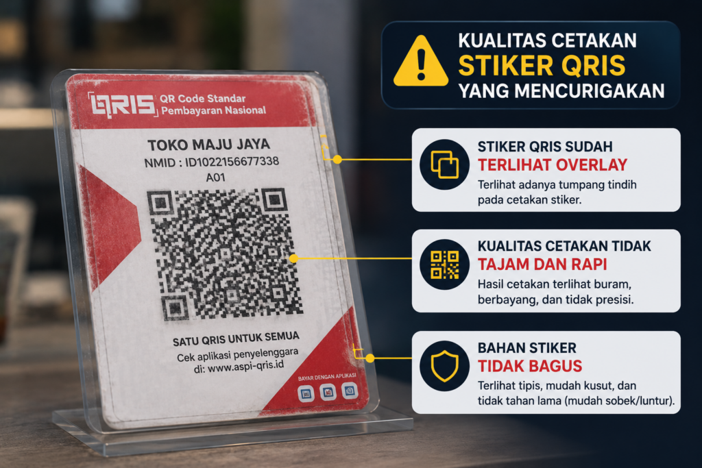 Ilustrasi 3D gambar yang mewakilkan penjelasan stiker QRIS yang yang terlihat mencurigakan
